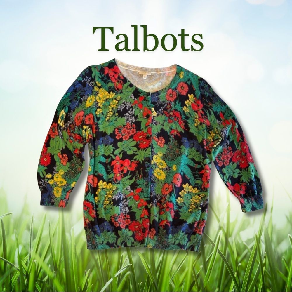 Talbots Colorful Floral vintage Cardigan. Gardencore. Cottagecore Cotton. Size M